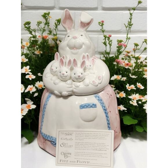 Fitz and Floyd Mother Rabbit Cookie Jar in Original Box 2003 Easter Spring - Picture 2 of 9
